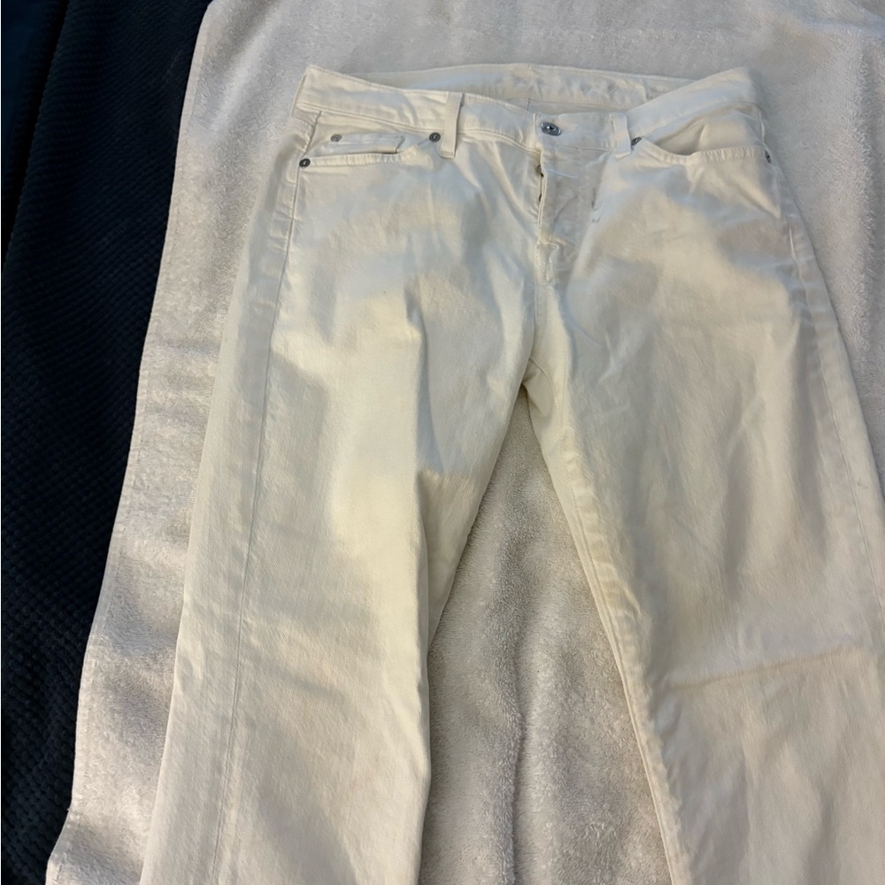 7 For All Mankind Women's Off-White Straight Leg Jeans